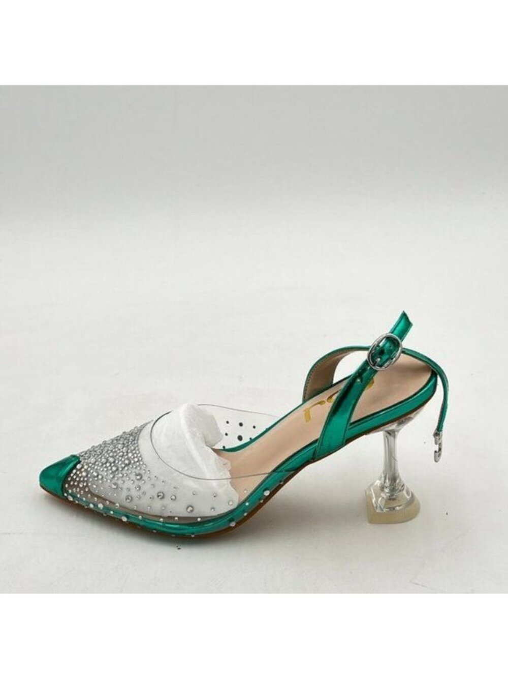 FSJ Women Clear Pointed Toe Heeled Sandals Slingback Rhinestone Transparent